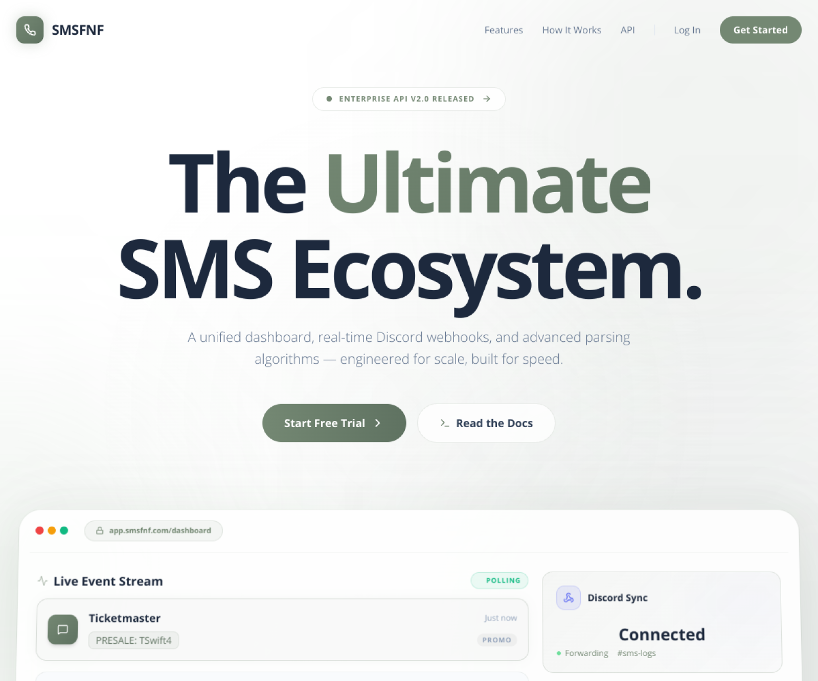 SMS Landing Page website screenshot